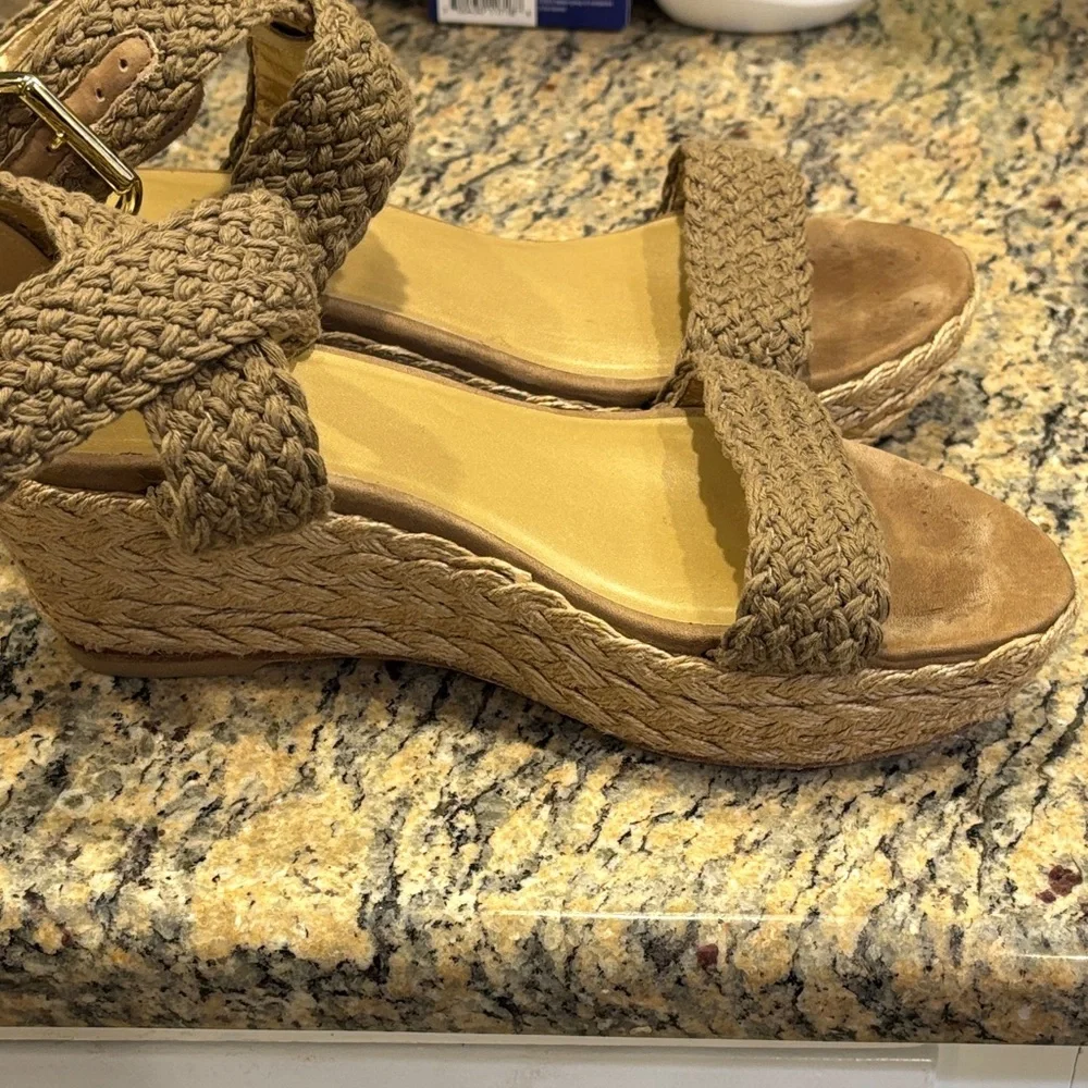 Stuart Weitzman Espadrille Wedge Sandals Ankle Wrap Size 6.5 Neutral - Picture 8 of 13